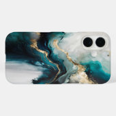 エレガントなターコイズブルー&ゴールドの大理石 Case-Mate iPhoneケース (裏面 (横))