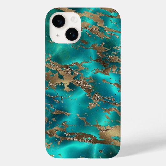 エレガントなターコイズブルー ゴールド 宝石 大理石  Case-Mate iPhoneケース (裏面)