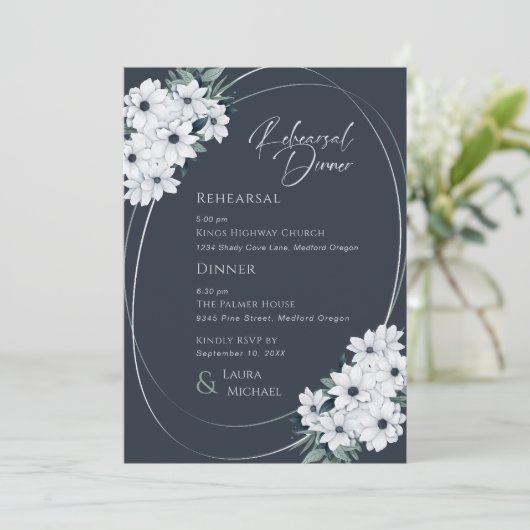 エレガントなターコイズラベンダーの花の彩りのリハーサルディナー 招待状 (スタンド正面)