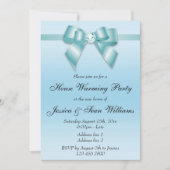 エレガントなターコイズリボンの新築祝いパーティー 招待状 (正面)