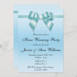 エレガントなターコイズリボンの新築祝いパーティー 招待状