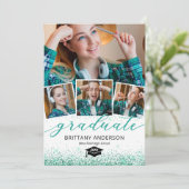 エレガントなターコイズ色の卒業式写真招待状4枚セット 招待状 (スタンド正面)