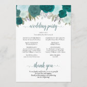 エレガントなターコイズ＆アクア ブーケ フラワー ウェディングプログラム 招待状 (裏面)