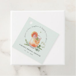 エレガントなターコイズ オレンジ 緑のカクテル ブライダル シャワー フェイバータグ