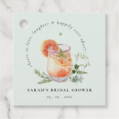 エレガントなターコイズ オレンジ 緑のカクテル ブライダル シャワー フェイバータグ (正面)