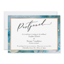 エレガントなターコイズ＆ゴールドのインクで延期された結婚式のカード
