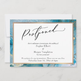 エレガントなターコイズ＆ゴールドのインクで延期された結婚式のカード 招待状
