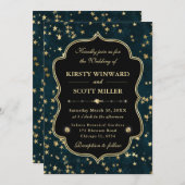 エレガントなターコイズ＆ゴールドの天体星空ウェディング 招待状 (正面/裏面)