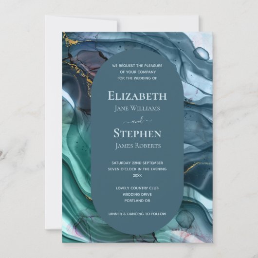 エレガントなターコイズ&ゴールドアゲートのウェディング 招待状 (正面)