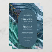 エレガントなターコイズ&ゴールドアゲートのウェディング 招待状 (正面/裏面)
