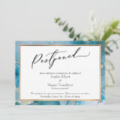 エレガントなターコイズ＆ゴールドインクの延期結婚式カード 招待状 (スタンド正面)