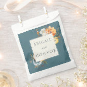 エレガントなターコイズ テラコッタ ネイビー ボヘミアンフラワー フェイバーバッグ (クリップ留めされた状態)