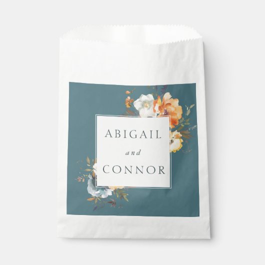 エレガントなターコイズ テラコッタ ネイビー ボヘミアンフラワー フェイバーバッグ (正面)