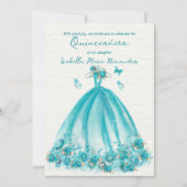エレガントなターコイズ フラワー バタフライ キンセアニエラ 招待状 (正面)