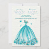 エレガントなターコイズ フラワー バタフライ キンセアニエラ 招待状 (裏面)