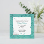 エレガントなターコイズ フルール 誕生日招待状 招待状 (スタンド正面)