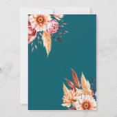 エレガントなターコイズ ブルー ボヘミアンチック フラワー ウェディング 招待状 (裏面)