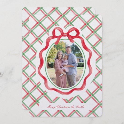 エレガントなタータン柄のクリスマス写真カード シーズンカード (正面/裏面)