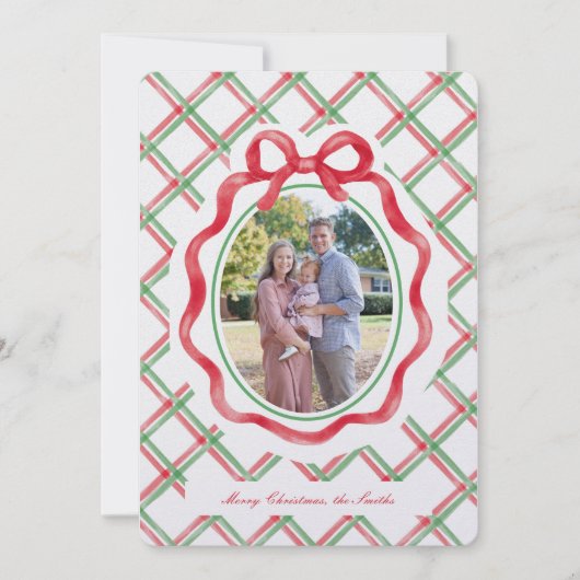 エレガントなタータン柄のクリスマス写真カード シーズンカード (正面)