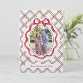 エレガントなタータン柄のクリスマス写真カード シーズンカード (スタンド正面)
