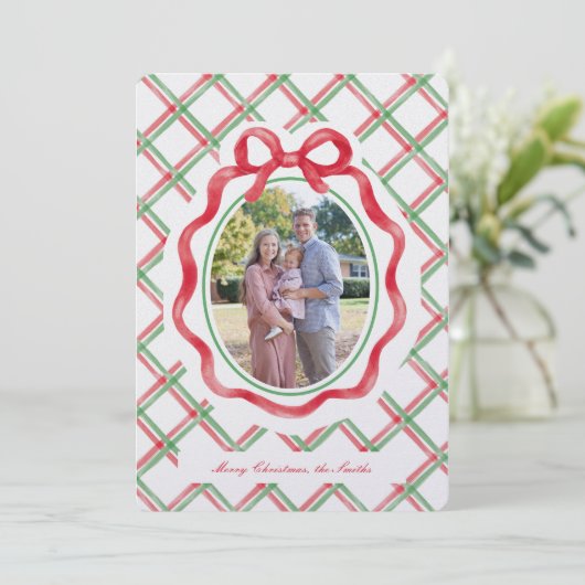 エレガントなタータン柄のクリスマス写真カード シーズンカード (スタンド正面)