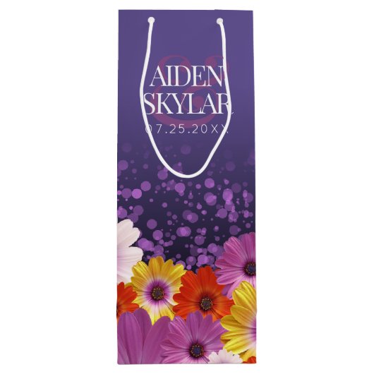 エレガントなダイジーとパープルグリッターの結婚式 ワインギフトバッグ (裏面)