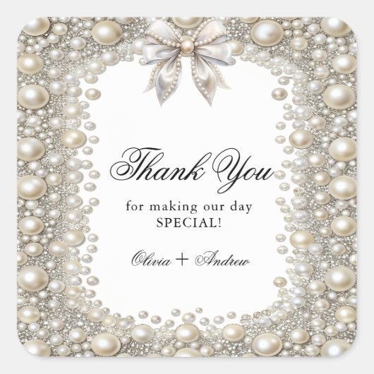 エレガントなダイヤモンドとパールのブライダルシャワー スクエアシール (正面)