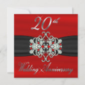 エレガントなダイヤモンドとルビー 20周年結婚記念日 招待状 (正面)