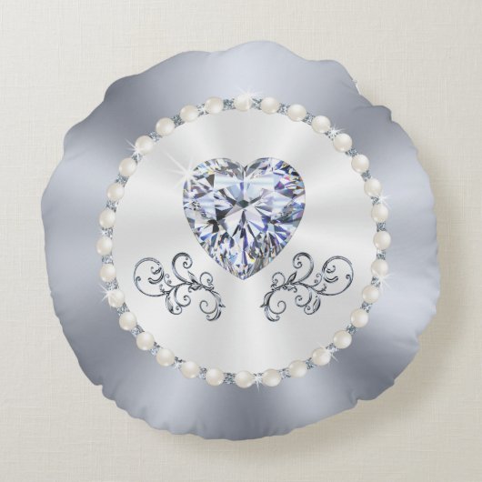 エレガントなダイヤモンドのパーソナライズな結婚式で指輪を運んで来る人の枕 ラウンドクッション (裏面)
