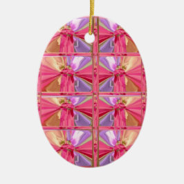 エレガントなダイヤモンドパターンローズピンクのスマイルの幸せなショー セラミックオーナメント