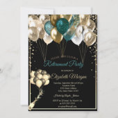 エレガントなダイヤモンド風船 黒の退職 招待状 (正面)