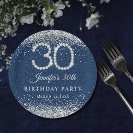 エレガントなダイヤモンド & デニム 30歳の誕生日パーティー ペーパープレート