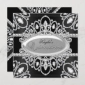 エレガントなダイヤモンド ブラック＆シルバー キンセアニエラの招待状 招待状 (正面/裏面)