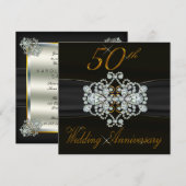 エレガントなダイヤモンド 50周年 ゴールド 結婚記念日 招待状 (正面/裏面)