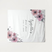 エレガントなダスキーローズ シルバーグリッター ブライダルシャワー タペストリー (正面(横))