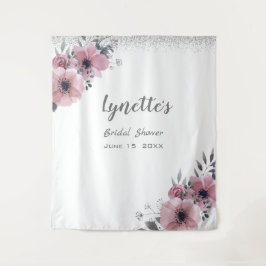 エレガントなダスキーローズ シルバーグリッター ブライダルシャワー タペストリー