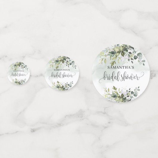 エレガントなダスティグリーン ユーカリ ゴールド ブライダルシャワー コンフェッティ (正面)