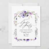 エレガントなダスティバイオレット フラワーデザイン ガーデンパーティー 招待状 (正面)