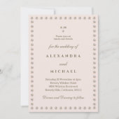 エレガントなダスティピンクのモノグラムパールウェディング 招待状 (正面)