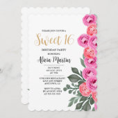 エレガントなダスティピンクのローズゴールドのスイート16の誕生日 招待状 (正面/裏面)