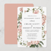 エレガントなダスティピンクのローズフラワーのエンゲージメントパーティー 招待状 (正面/裏面)