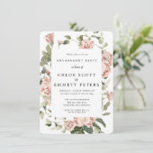 エレガントなダスティピンクのローズフラワーのエンゲージメントパーティー 招待状 (スタンド正面)