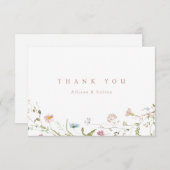 エレガントなダスティピンクのワイルドフラワー ラスティックボーホーウェディング サンキューカード (正面/裏面)