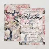エレガントなダスティピンクの水彩花のウェディング 招待状 (正面/裏面)