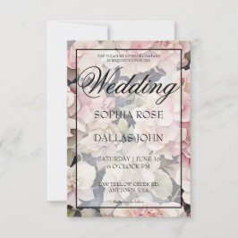 エレガントなダスティピンクの水彩花のウェディング 招待状