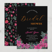 エレガントなダスティピンクの水彩花のブライダルシャワー 招待状 (正面/裏面)