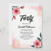 エレガントなダスティピンクの水彩花モチーフ 40歳の誕生日 招待状 (正面)