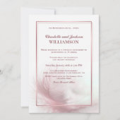 エレガントなダスティピンクの羽毛 ウェディングレセプション 招待状 (正面)