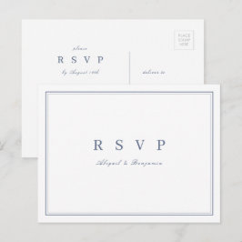エレガントなダスティブルーのミニマリスト結婚式RSVP インビテーションポストカード