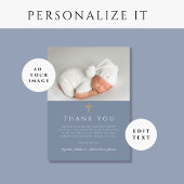 エレガントなダスティブルーの宗教的な男の子の洗礼写真 サンキューカード